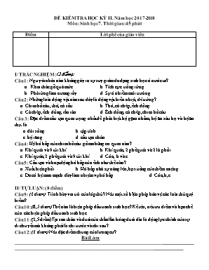 Đề kiểm tra học kỳ II môn Sinh học 7 - Năm học 2017-2018